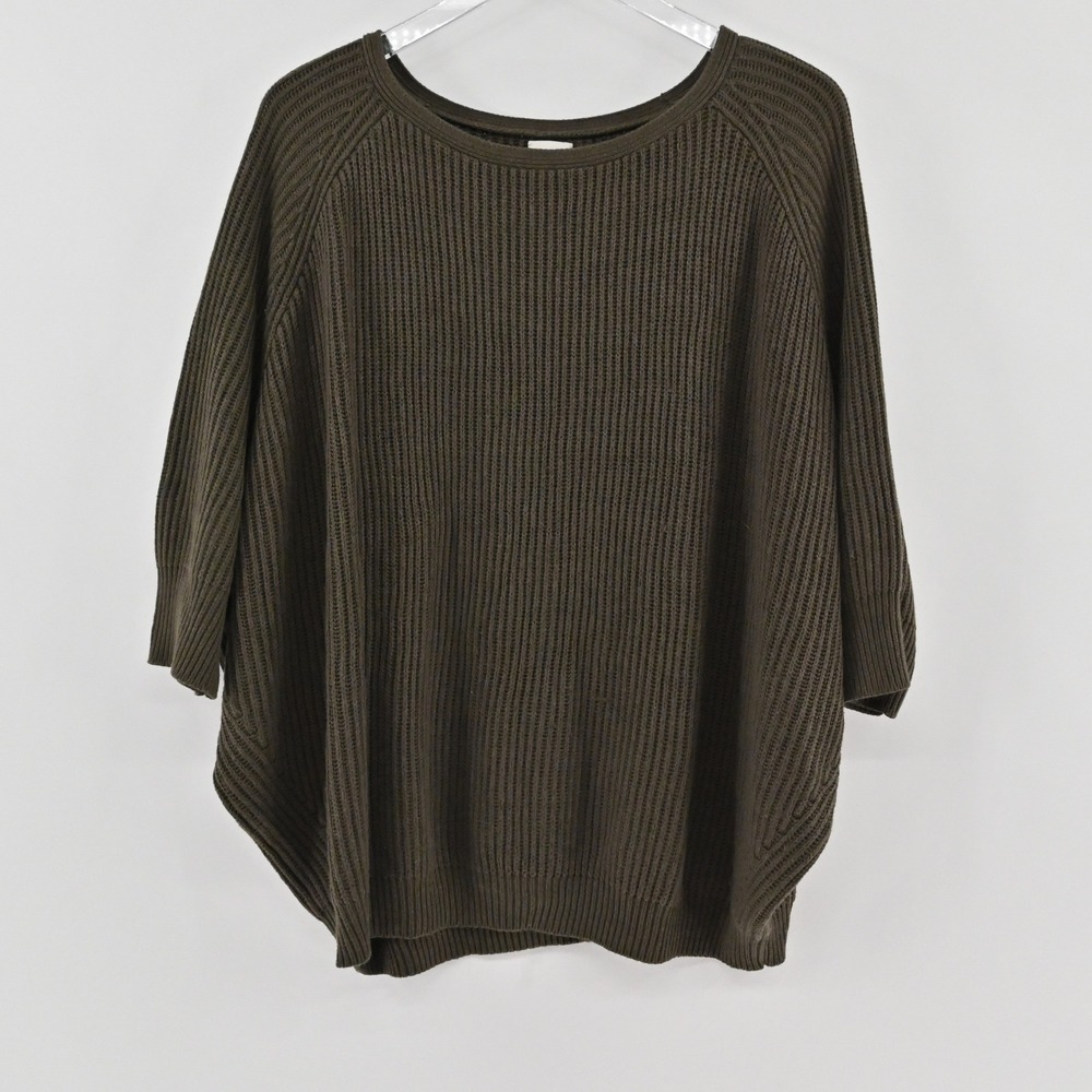 Chicos Shaker Stitch Dolman Sweater Womens Size 3 XL Olive Green Wool Cozy
